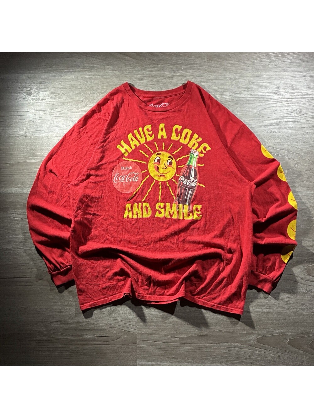 Coca-Cola "Have a Coke and Smile" Graphic Long Sleeve Shirt Men’s XL Red Tee Y2K